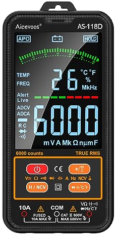 Aicevoos AS-118D Smart Digital Multimeter, Auto-Ranging Volt Meter with T-RMS, Multimeter Tester Measures AC/DC Voltage Current Capacitance Resistance Continuity Temperature Frequency