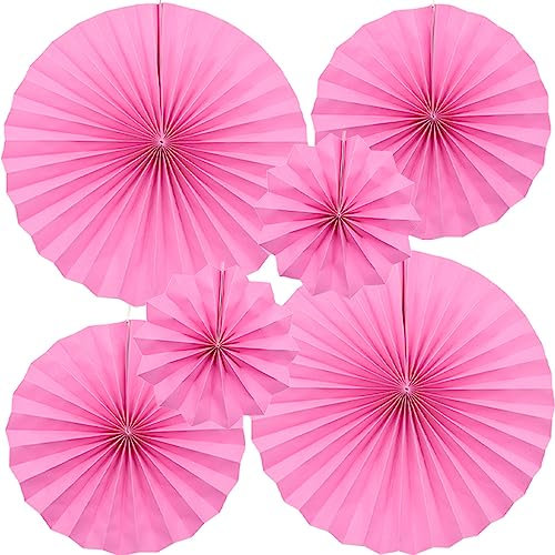 CEEYSEE Lot de 6 éventails ronds en papier à suspendre pour fête, thé, anniversaire, mariage, bébé, remise de diplôme (rose/SMHS)