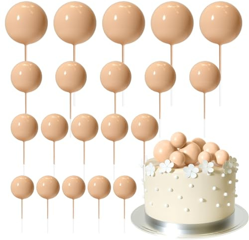 ASTARON 20 Pcs Ball Cake Topper Decorations Mini Balloons Cake Topper Sticks Light Brown Balls Cake Picks for Wedding Birthday Cake Decorations