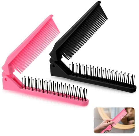 Ouligay 2Pcs Folding Hair Brush Small Pocket Comb Mini Travel Hair Brush Double Headed Travel Hair Combs Anti-Static Portable Folding Hair Comb for Women Men