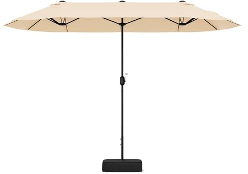 COSTWAY Sombrilla Terraza Exterior 4x2m, Sombrillas Jardin Grandes con Base, Anti UV, Parasol Terraza Exterior con Manivela Jardín Piscina(beige)