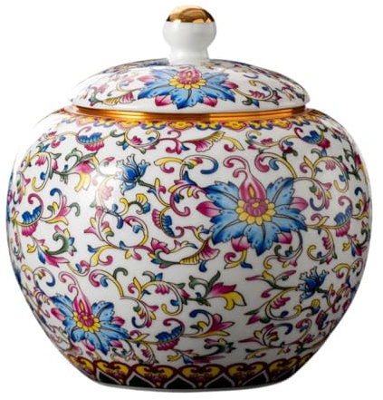 perfk Porcelain Canister Tea Tin Decorative Tabletop Ornament with Lid Tea Storage Container Tins Jar Moisture Proofs Tank for Tea