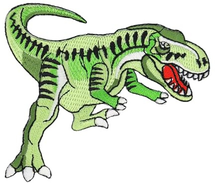 T-Rex Grün Dino Aufnäher zum aufbügeln oder aufnähen Bügelbild Kinder Bügelpatch Aufbügler für Kleidung gestickter Bügelflicken Dinosaurier Applikation Patch Größe 9,4 x 8,3 cm