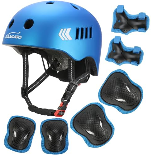 KAMUGO Set di caschi da bicicletta per bambini e bambine da 1 a 8 anni, con set di equipaggiamento protettivo, adatto per scooter, biciclette, skateboard, pattini a rotelle