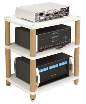 mobile stereo hi fi rack hifi Mobiletto Portaoggetti Bianco, Scaffale Verticale Audio-video A 3/4 Ripiani Con Gambe In Legno, Supporto Per Apparecchiature Stereo Per Soggiorno(48x60x67cm/18.9x23.6x26.