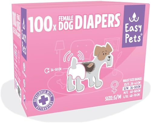 EasyPets Hundewindeln für Hündinnen – Einwegwindeln für Hunde – Läufigkeitshöschen & Inkontinenzhöschen – Atmungsaktiv & Bequem – 100 Stück – Größen S/M