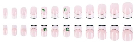 Faux ongles à coller en acrylique pour femme Motif trèfle vert