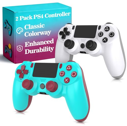 ZEULKEX 2 Pack Gaming Controllers for PlayStation 4, PC Compatible Gamepads, Blue and Turquoise, Ergonomic Design
