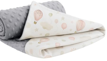 Ahoiikids Kuschelige Babydecke 75x100cm – Weiche Baumwoll-Decke für Neugeborene & Kleinkinder, ideal fürs Kinderbett & den Kinderwagen (Luftballon mit Grau Minky)