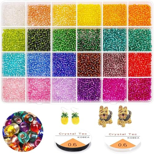 12 000 stycken 2 mm rocailles-pärlor för trädning, små transparenta färgglada glaspärlor set, pysselpärlor, smyckespärlor för gör-det-själv-armband, halsband, smycken, pyssel, smyckestillverkning