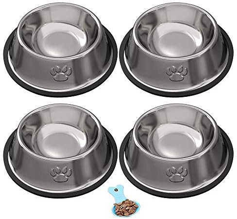 VIKEDI PETS Katzennapf, Futternapf Katze 4 Stück Katzennapf Edelstahl rutschfest Katzen Napf Set, Fressnapf Katze Futterschüssel Katze - Katze Wasser Fütterung Schüssel für Katze Kleine Hunde Tiere