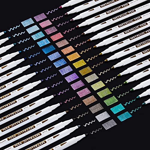 Shuttle Art Metallic Stifte, 30 Farben metallic Marker Stifte Set mit 1 Malbuch, metallic Stifte dünn, Kunst und handwerkliche Projekte, funktioniert auf schwarzem Papier, Scrapbooks, Rock