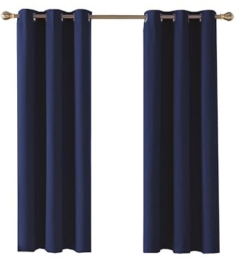 Home In Style 4U Thermal Insulated Blackout Curtains for Bedroom Windows Navy Blue Curtains 46 width x 54 drop 2 Panels, Ring Top Eyelet Super Soft Blackout Eyelet Curtains for Living Room