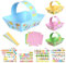 LIHAO 12pcs Paniers de Pâques, Paniers-Cadeaux de Pâques en Papier à Assembler avec Autocollant de Pâques, Outil de Chasse aux Oeufs de Pâques Kit Loisir Créatif pour Enfant