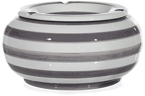 Sturmaschenbecher Ø 23 cm Windaschenbecher Keramik XXL Aschenbecher (Graue Streifen Groß)