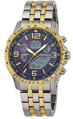 ETT Eco Tech Time Funk Solar Weltzeit Herren Uhr Chronograph mit Titan Armband EGT-11576-31M