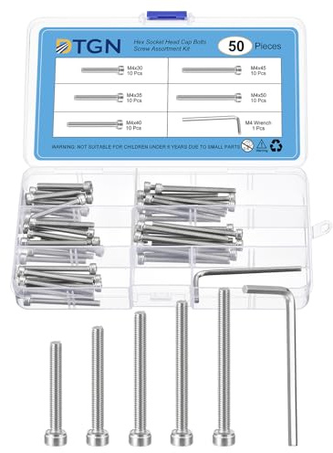 DTGN 50Pcs M4 Metric Screw Assortment, M4 Bolts Socket Head Screws, 304 Stainless Steel M4x30/35/40/45/50mm Hex Socket Head Cap Screws Bolt Set With Wrench for 3D Printing DIY