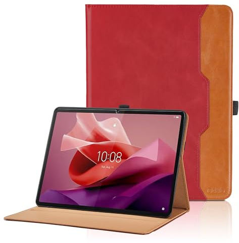 Coque pour Lenovo Tab P12 12.7 Pouces 2023 (TB370FU), Business Étui PU Cuir Cover Tablette Housse de Protection Auto Réveil/Sommeil, Multi-Angle Flip Étui avec Fonction Support - Rouge