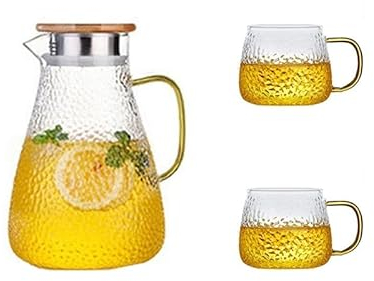 Carafe Eau Pichet à eau en verre Ensemble de pichets à eau Accueil Théière résistante à la chaleur Ensemble de tasses à thé Bouilloire froide Pichet à eau avec poignée for faire bouillir des verres Pi