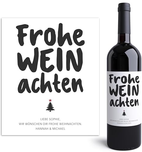 Flaschenetiketten Frohe Weihnachten Weinetiketten personalisiert Geschenk Kleinigkeit Wein Etiketten selbstklebend 2 Stück | 10x12 cm