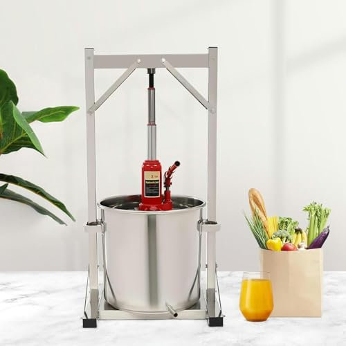 FBJAMZ 22L Obstweinpresse, Apfelweinpresse aus Edelstahl, mit hydraulischer Wagenheberhilfe, für Wein/Karotten/Orangen/Beeren/Gemüse