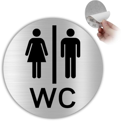 LEIASA | WC Schild Damen und Herren - Ø 10 cm - Aluminium - Unisex Toilette | Türschild WC Piktogramm, Aufkleber Frauen Männer, Hinweisschild Waschraum, Plakette Klosett, Rund Selbstklebend Klo