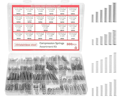 300 stycken tryckfjädrar, sortiment – 304 tryckfjädrar i rostfritt stål med 23 storlekar, dragfjäder, med förvaringslåda, lämplig för gör-det-själv hem/verktygsutrustning/bilreparation