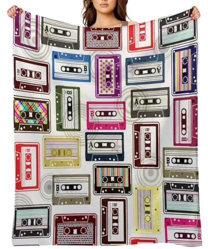 Vintage Cassette Tape Blanket, Throw Blanket for Flannel Blankets Lightweight Cozy for Bed Couch Sofa 50x40