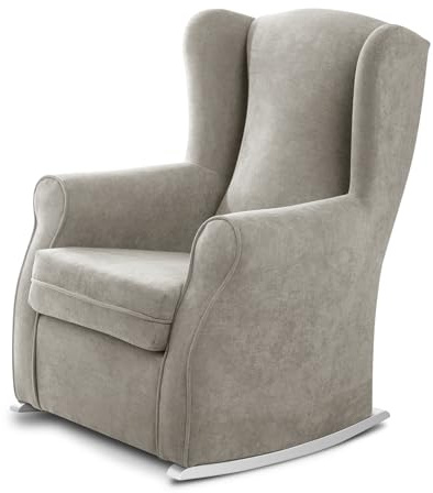 Sillon orejero balancin Mecedora. Irene (Sillon Lactancia) Sillón tapizado Antimanchas acualine Color Plata. Mecedora para Dormitorio, Salon o habitacion de Bebe | Butaca Relax Lactancia