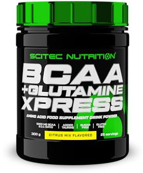 Scitec Nutrition BCAA + Glutamine Xpress - Mélange d'acides aminés essentiels - avec 5g de BCAA 2:1:1-5g de Glutamine - enrichi en Taurine, 300 g, Mélange d’agrumes