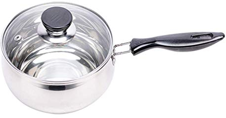 Tubayia Cazo de leche de acero inoxidable con tapa de cristal para pasta, sopas, papilla, leche, etc. (18 cm)