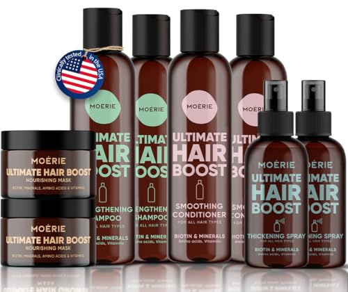MOERIE Shampoo Set 8-teilig - Shampoo gegen Haarausfall, Conditioner, Haarwachstum Serum & Haarmaske - natürlich Haarwachstum beschleunigen - Veganes Haarwuchsmittel Frauen & Männer - 77 Mineralien