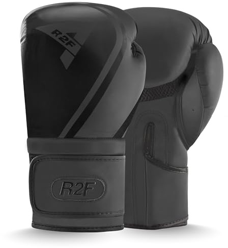 R2F Guantoni Boxe Muay Thai e Allenamento Premium Combattimento Guanti da Sacco per Sparring, Sacchi Pugilato guanti, MMA Kickboxing Guantoni da Boxe (16oz, Nero)