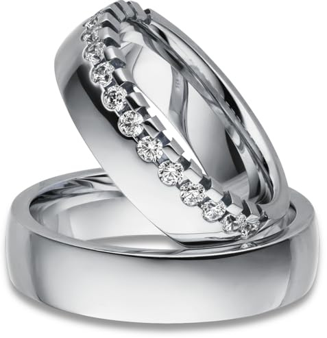 Kolibri Rings Paarpreis Silber Eheringe Rhodiniert 15 Zirkonia Steine Trauringe Partnerringe Freundschaftsringe - Gravur und Etui