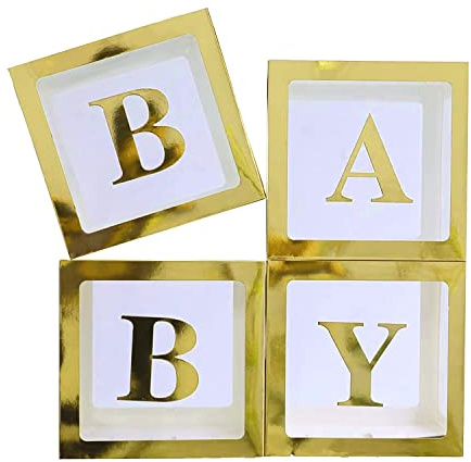 Boîtes BABY OR et Transparentes pour Décoration Baby Shower ou Naissance - 4 Boites Idéales pour Décoration