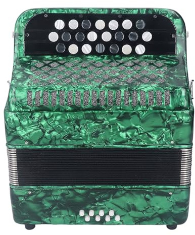 22-Tasten-8-Bass-Akkordeon, Knopfakkordeon-Musikinstrument mit Riemen, Sowohl für Professionelle Auftritte Als Auch für Formelle Prüfungen (GREEN)