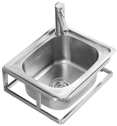 Edelstahl Universal Ausgussbecken Wandmontage Waschbecken Multifunktions Waschtisch Mit Überlauf Spüle 1 Becken Spülbecken Für Gewerbe Waschraum Garten Badezimmer (Edelstahl)