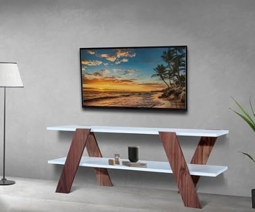 Mobile tv,tavolino per la televisione in legno bianco e noce 120 cm, chic,elegante