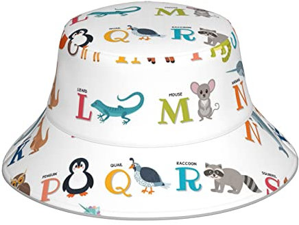 Fischerhüte Alphabet Niedlicher Zoo Mit Tieren Safari Hut Atmungsaktiv Herren Mütze Uv Schutz Fischerhut Unisex, Für Angeln, Freizeitkleidung, 56-58 cm