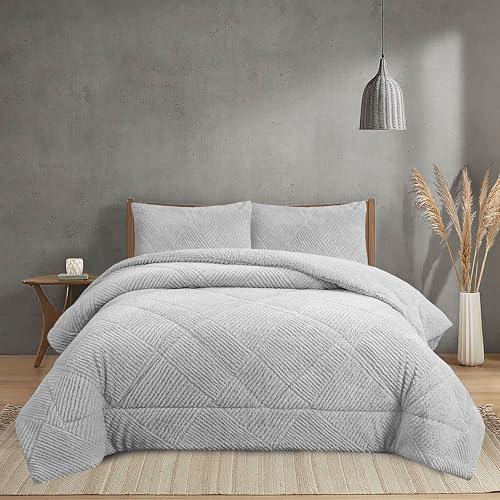 NH NOVOTEXTIL HOGAR Edredón Invierno Sherpa Cama 150 (250x260) Extra Grueso 560gr/m2 Efecto Borreguito - Edredón Suave, Cálido y Transpirable con 2 Fundas Almohada (50x70) (Belfast Gris)