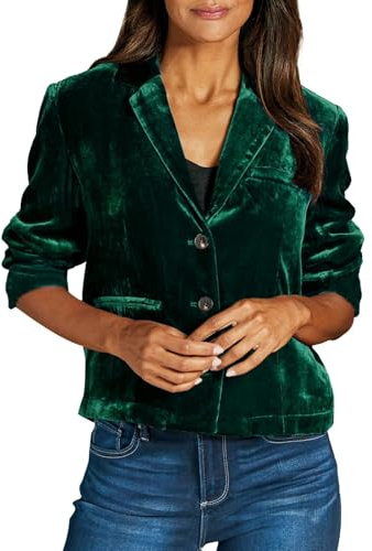 VaiKanhai damkappa syren dam sammet långärmad notched Lapel knapp front skräddarsydd kofta kostym jacka C och en onlinebutik, Grön, XL