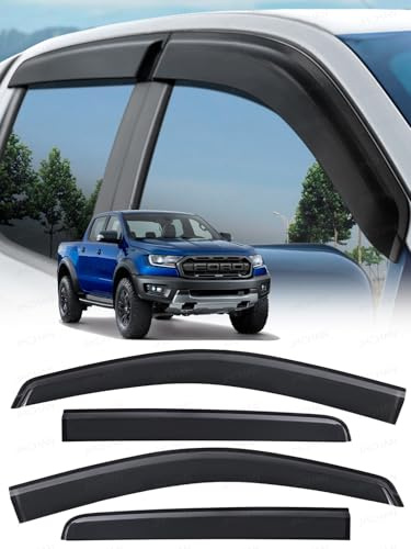 JHCHAN Windabweiser | Passend für: Ford Ranger Raptor T8 (2019–2022) MK7 Doppelkabine 4-teiliges Set | Fenster-Regenschutz für Wind, Regen und Sonnenschutz, einfache Installation – getönt