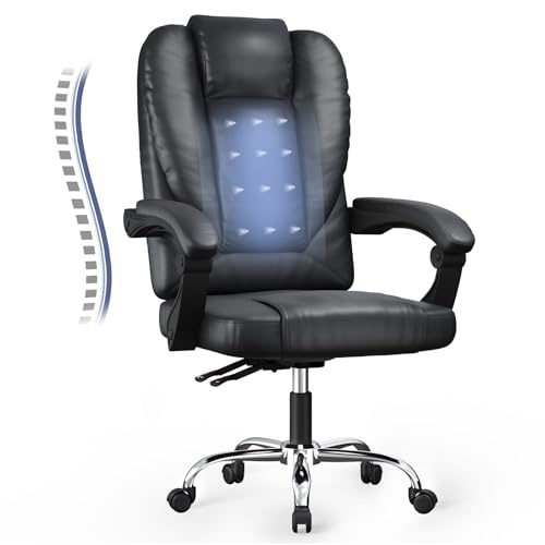 naspaluro Sedia da Ufficio, Sedia Scrivania Ergonomica Con Schienale Alto Inclinato a 135°, Sedie Girevole Confortevole in Pelle Di Alta Qualità, Sedie Sollevabile Con Cuscino a Molla, Nero