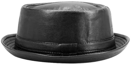 IOEUIWP Cappello da uomo in pelle nera Trilby, berretto Fedora, retrò donna, cappelli autunnali, vintage jazz Fedora Estate/Inverno(Black)