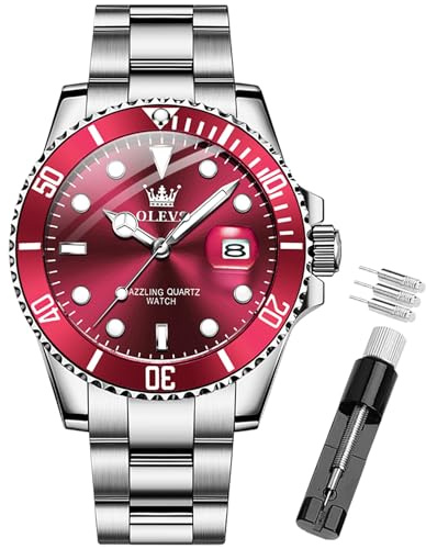OLEVS Orologio da uomo analogico al quarzo, cassa in acciaio inox, quadrante grande, luminoso, datario, impermeabile fino a 30 m, cinturino con fibbia pieghevole