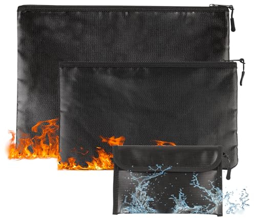 PAPAcroscoma 3 Stück Feuerfeste Dokumententasche Fresor Feuerfest | Wasserdicht Feuerfest Nicht Juckend für wichtige Dokumente Passports Geld Wertsachen Sichere Aufbewahrung