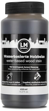 LM-Kreativ Teinture Bois 450 ml - Patine vieillie - Lasure à base d’eau pour intérieur, teinte intense pour meubles et bricolages, relook avec effet bois naturel, peinture escalier intérieur