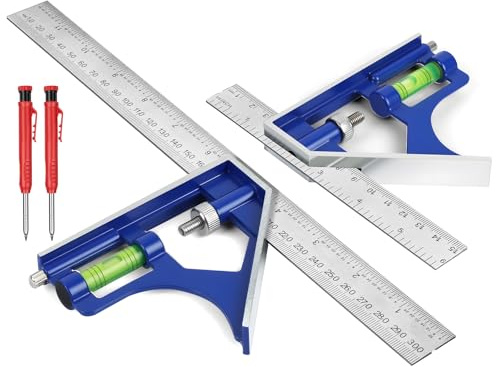Flintronic Escuadra Combinada Ajustable, 300mm/150mm Escuadra Carpintero, Ángulo Combinado de Acero Inoxidable, con Nivel de Burbuja, para Carpintería Herramienta de Medición Multifuncional