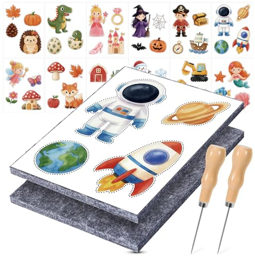 DazSpirit Kit Traforo Bambini dai 4 Anni, Set Completo con 10 Modelli, 2 Aghi da Traforo e 2 Basi in Feltro, Kit Creativo Sicuro per Sviluppare la Motricità Fine, Attività Creativa per Bambini