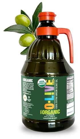 O-Live&Co. 2L Bulk Premium USDA Organic Extra Virgin Olive Oil - First Cold Pressed EVOO - Phenolic Rich - Single Origin - Early Harvest - Versatile Oil Cooking & Dressing